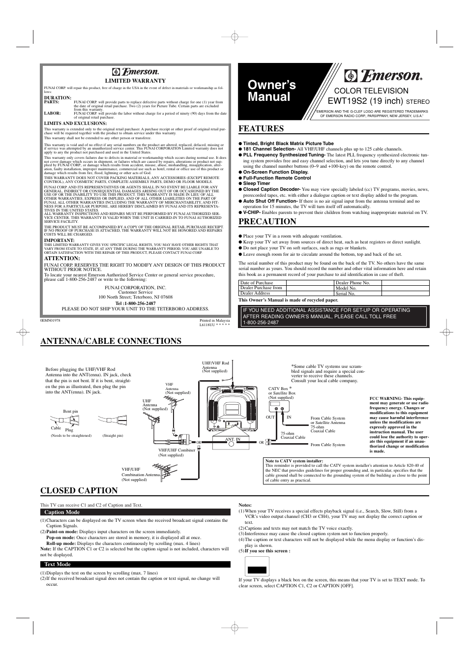 Emerson EWT19S2 User Manual | 4 pages