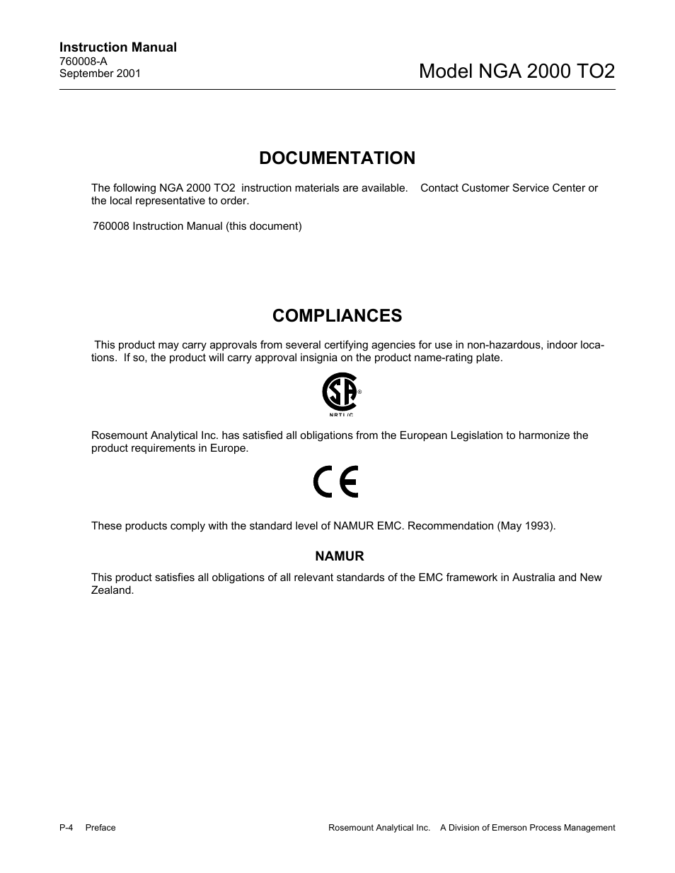 Documentation, Compliances | Emerson NGA 2000 TO2 User Manual | Page 10 / 78