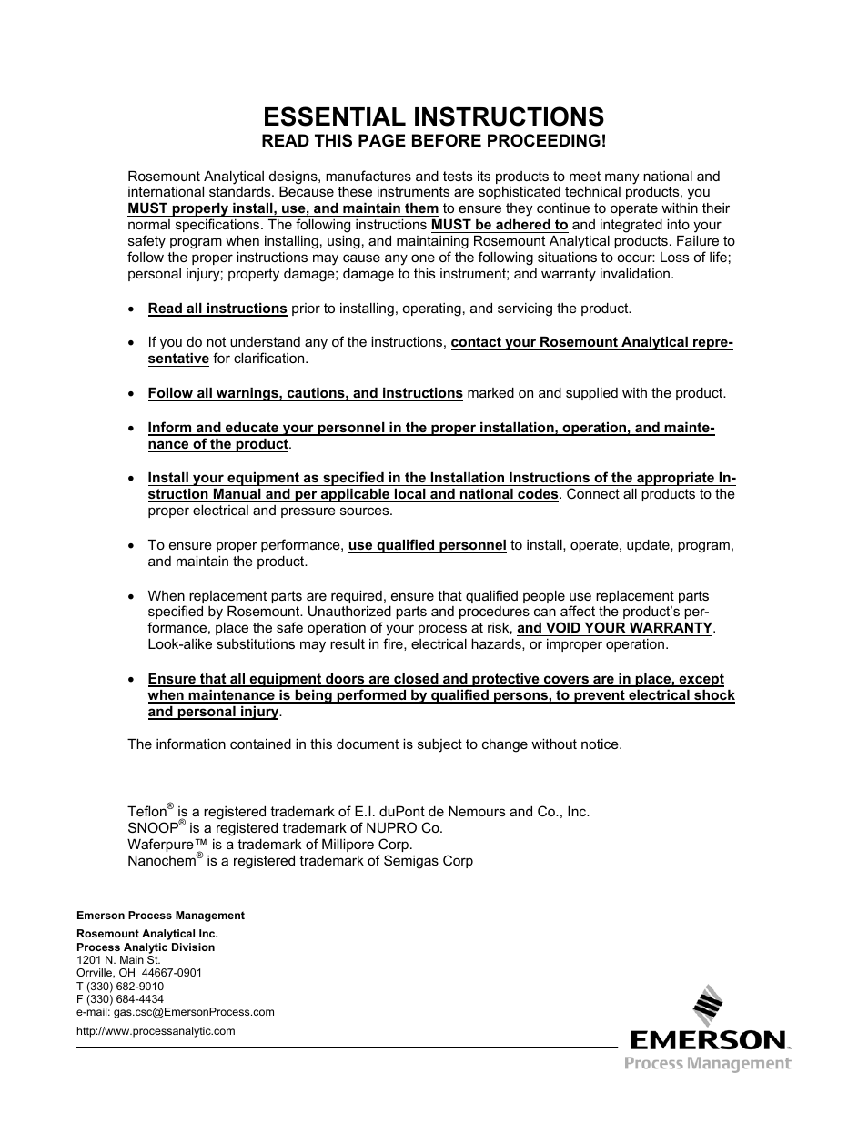 Essential instructions | Emerson NGA 2000 TO2 User Manual | Page 2 / 78