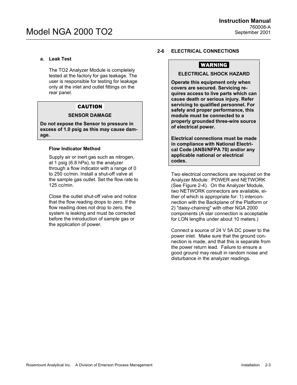 A. leak test, 6. electrical connections | Emerson NGA 2000 TO2 User Manual | Page 21 / 78