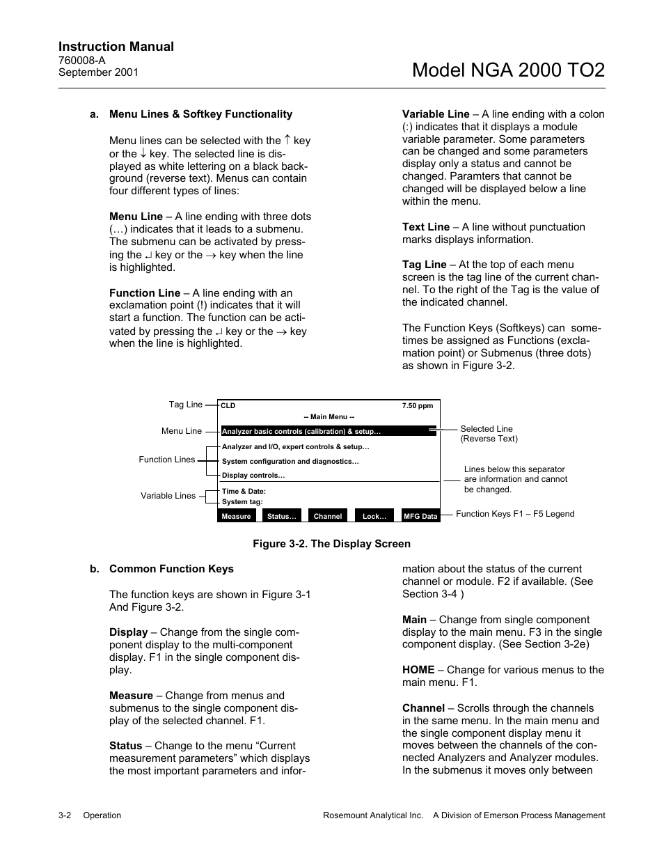 A. menu lines & softkey functionality, B. common function keys, Instruction manual | Emerson NGA 2000 TO2 User Manual | Page 26 / 78