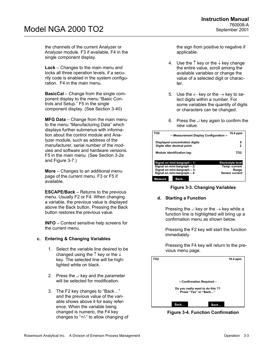C. entering & changing variables, D. starting a function, Instruction manual | Emerson NGA 2000 TO2 User Manual | Page 27 / 78