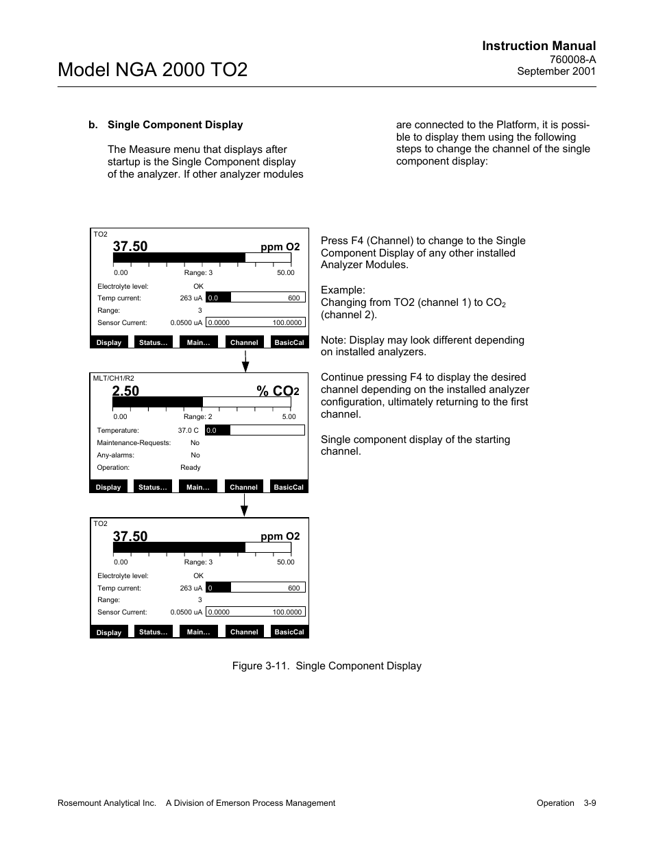 B. single component display, 50 % co, Instruction manual | Emerson NGA 2000 TO2 User Manual | Page 33 / 78