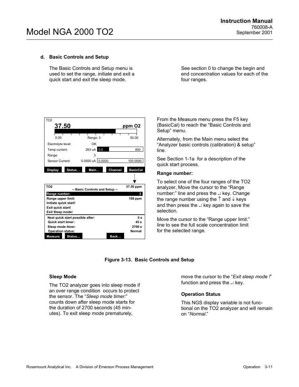 D. basic controls and setup, Sleep mode, Operation status | Instruction manual | Emerson NGA 2000 TO2 User Manual | Page 35 / 78