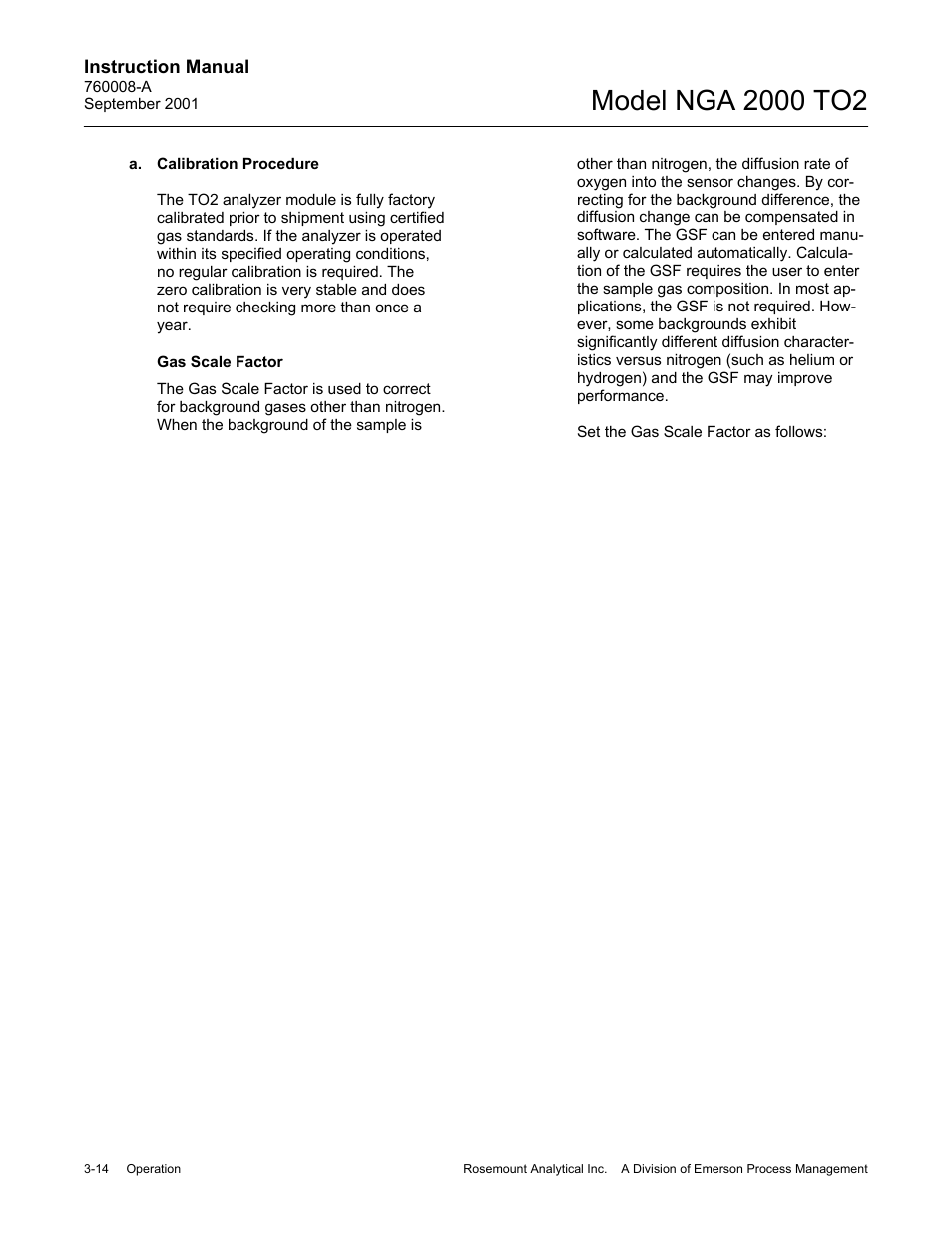 A. calibration procedure, Gas scale factor | Emerson NGA 2000 TO2 User Manual | Page 38 / 78