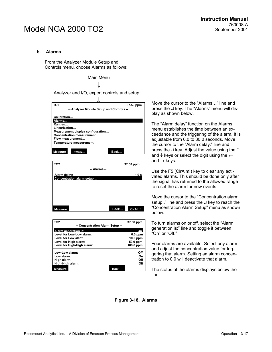 B. alarms, Instruction manual | Emerson NGA 2000 TO2 User Manual | Page 41 / 78