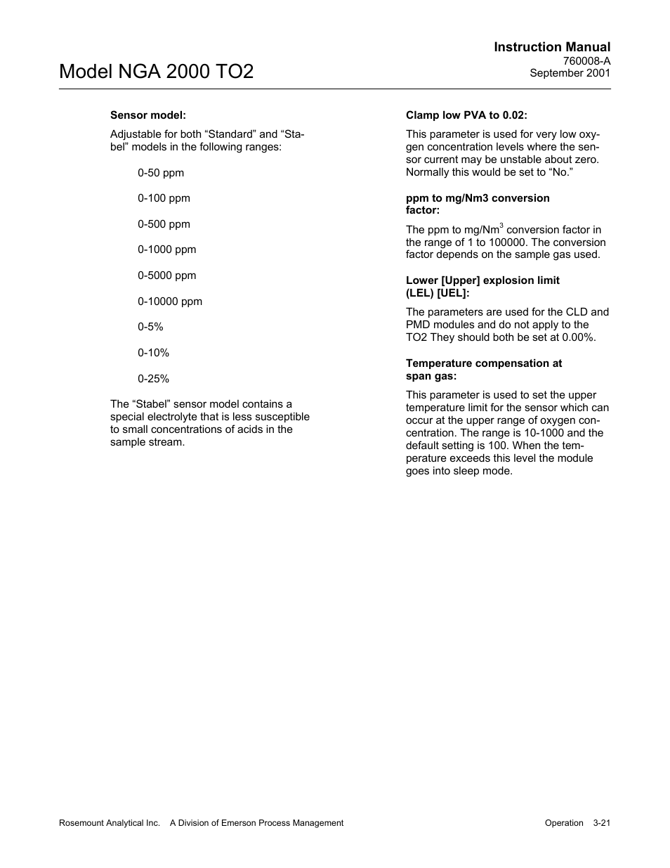 Sensor model | Emerson NGA 2000 TO2 User Manual | Page 45 / 78