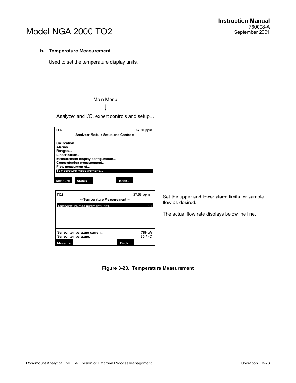 H. temperature measurement, Instruction manual | Emerson NGA 2000 TO2 User Manual | Page 47 / 78
