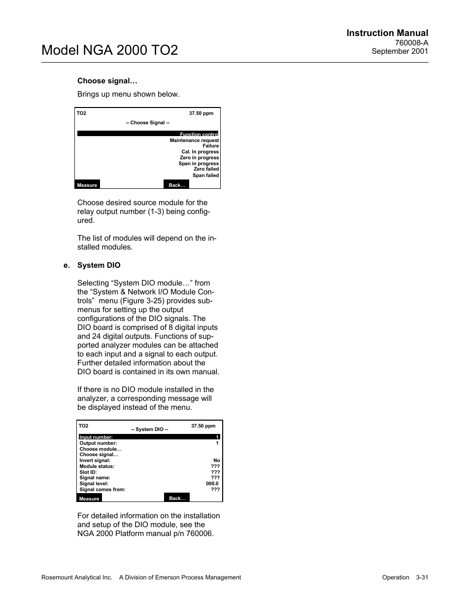 Choose signal, E. system dio, Instruction manual | Emerson NGA 2000 TO2 User Manual | Page 55 / 78