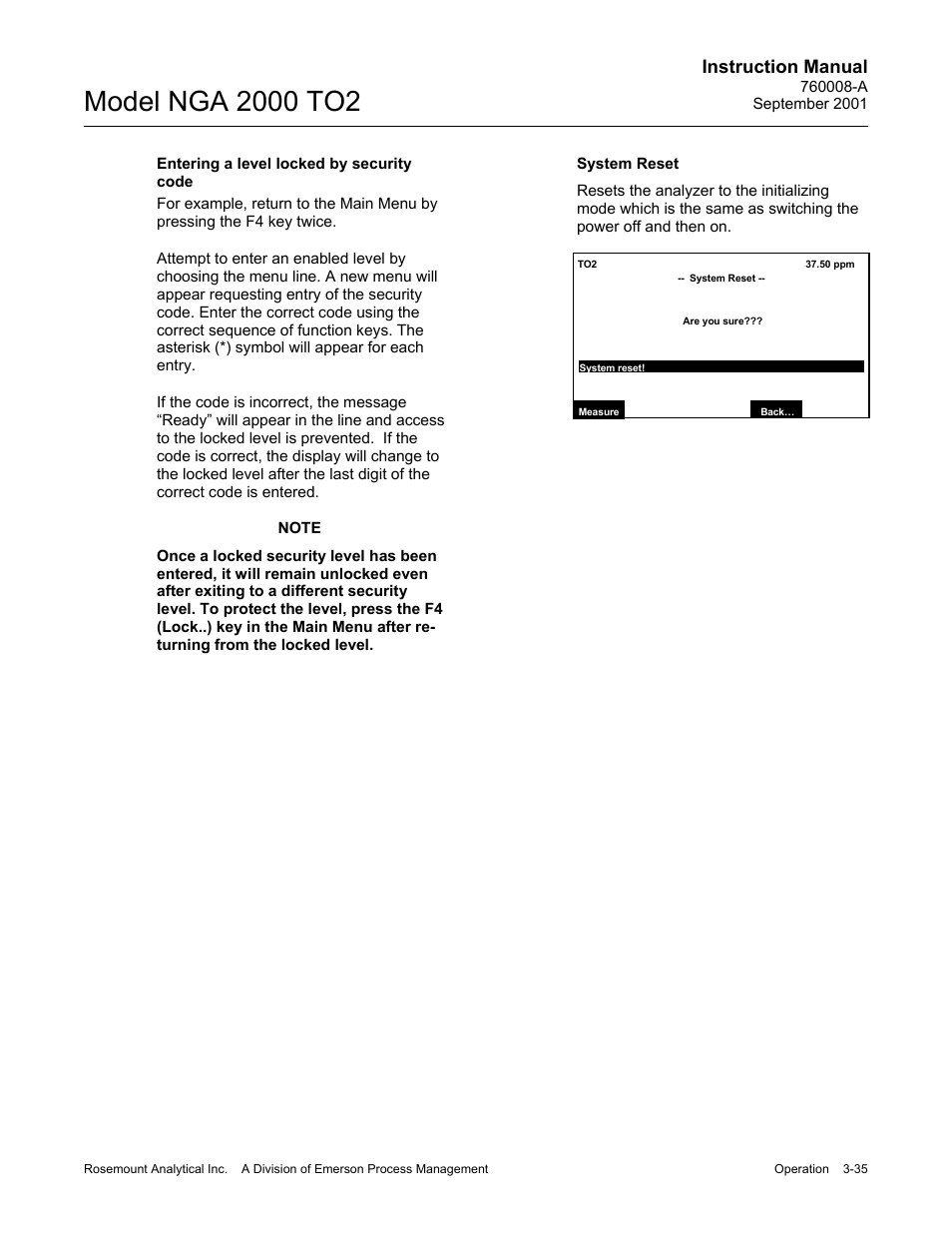 System reset, Instruction manual | Emerson NGA 2000 TO2 User Manual | Page 59 / 78