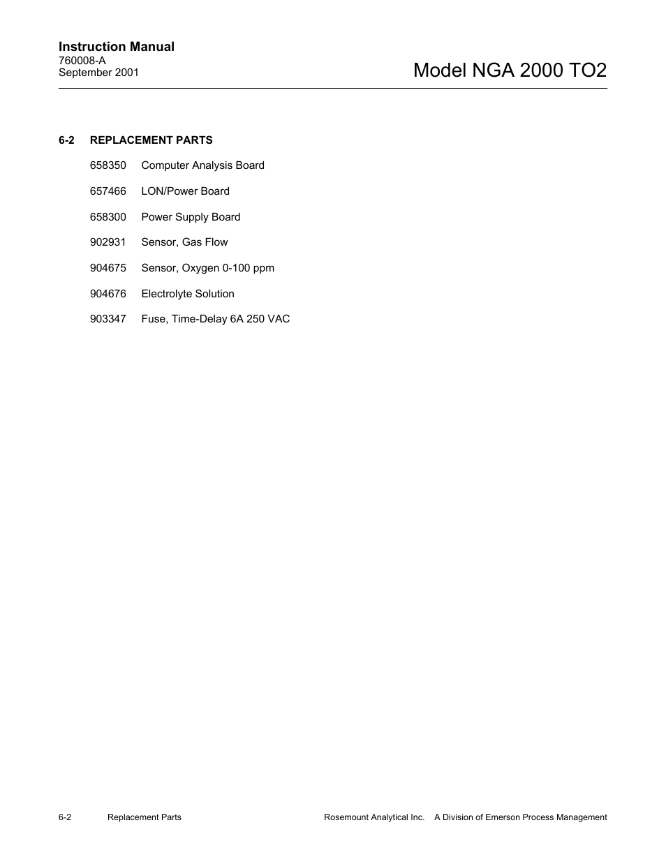 2. replacement parts | Emerson NGA 2000 TO2 User Manual | Page 70 / 78