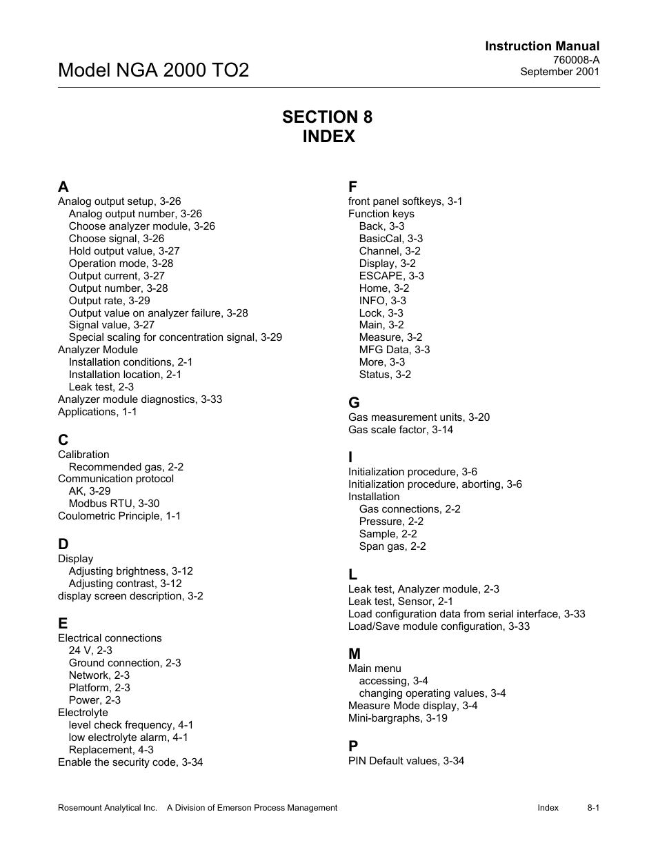 0. index | Emerson NGA 2000 TO2 User Manual | Page 73 / 78