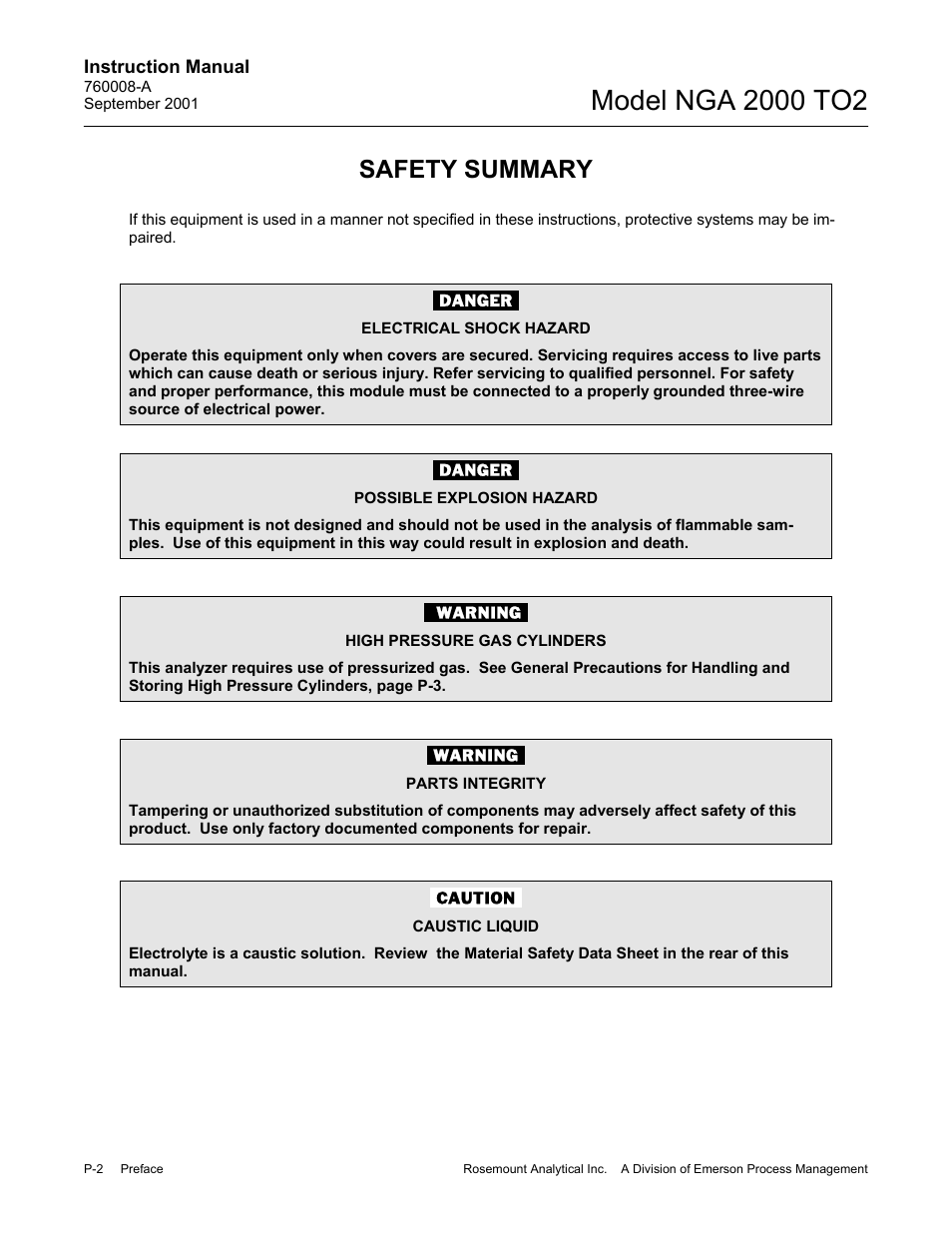 Safety summary | Emerson NGA 2000 TO2 User Manual | Page 8 / 78