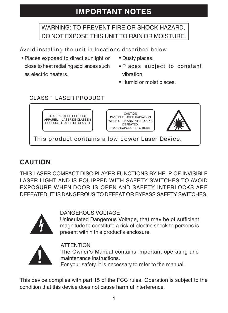 Caution | Emerson Radio SB110A User Manual | Page 2 / 17