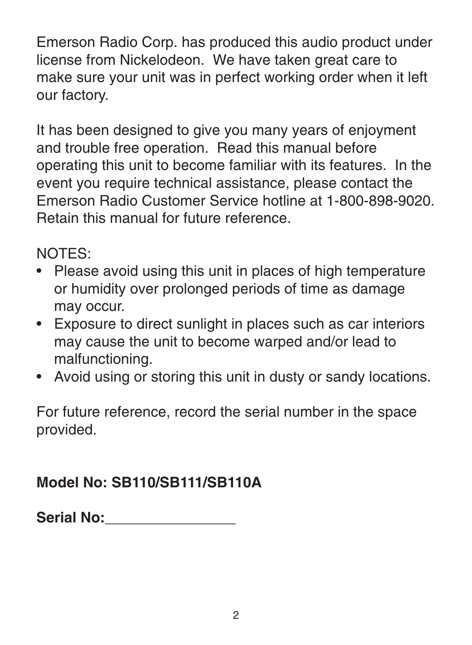 Emerson Radio SB110A User Manual | Page 3 / 17