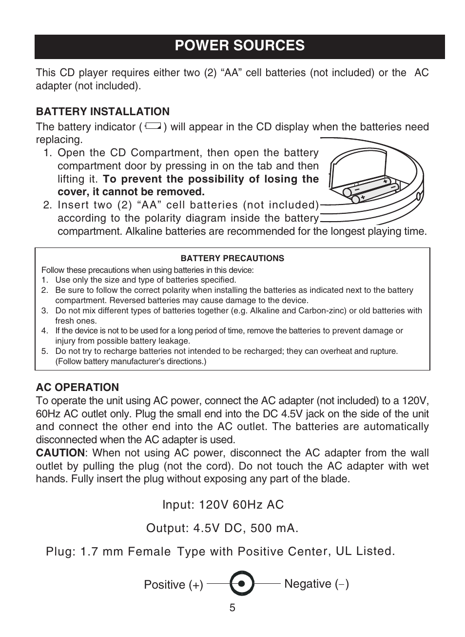 Power sources | Emerson Radio SB110A User Manual | Page 6 / 17