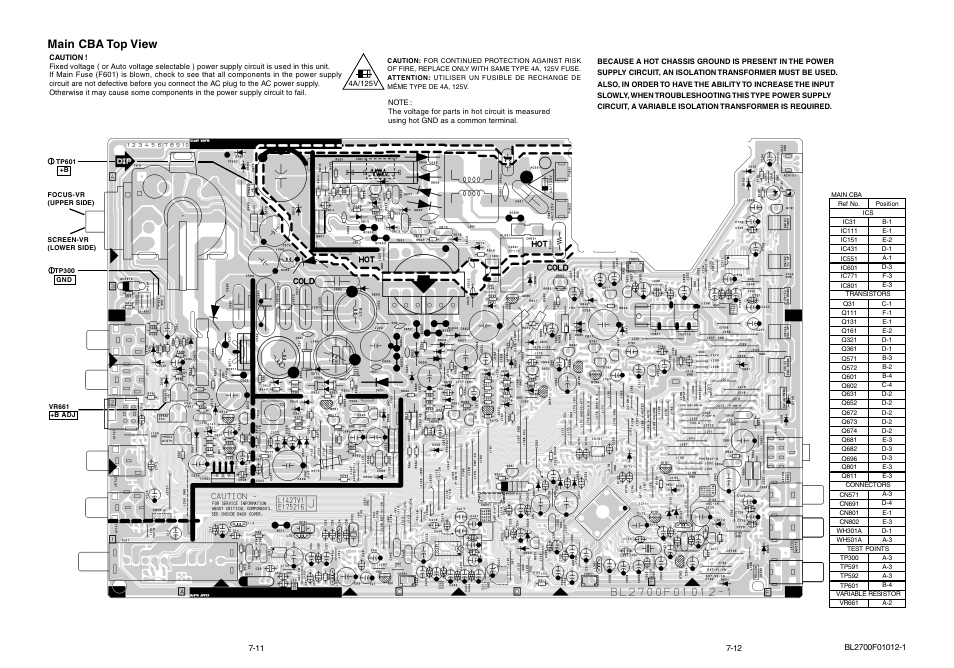 Cba views and test points, Main cba top view | Emerson 20" Color Television 6420FE User Manual | Page 33 / 52