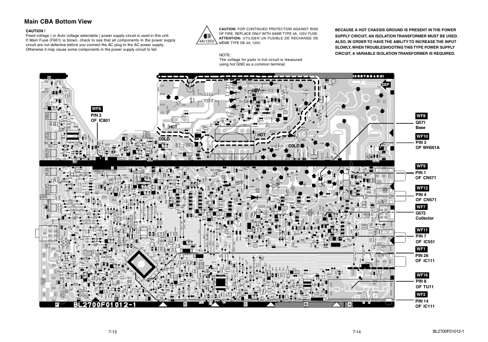 Main cba bottom view | Emerson 20" Color Television 6420FE User Manual | Page 34 / 52