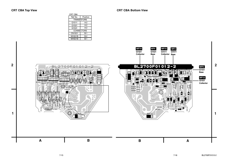 Crt cba top view crt cba bottom view | Emerson 20" Color Television 6420FE User Manual | Page 35 / 52