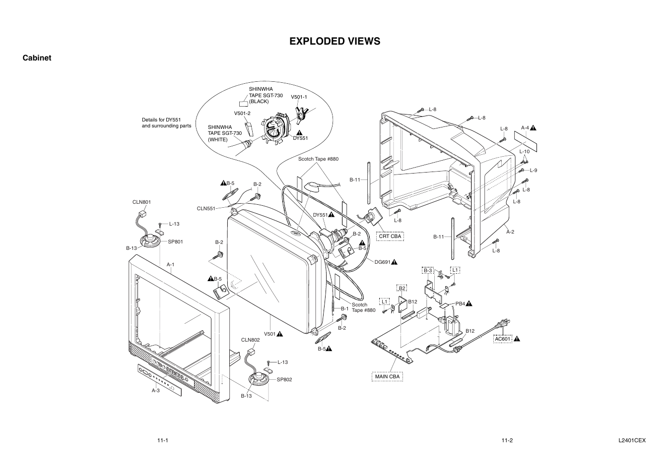 Cabinet exploded views, Exploded views, Cabinet | Emerson 20" Color Television 6420FE User Manual | Page 41 / 52