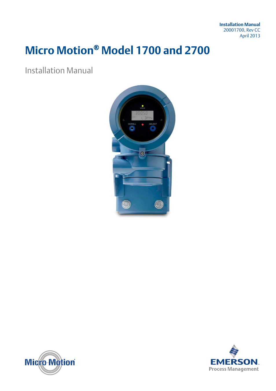 Emerson MICRO MOTION 1700 User Manual | 124 pages