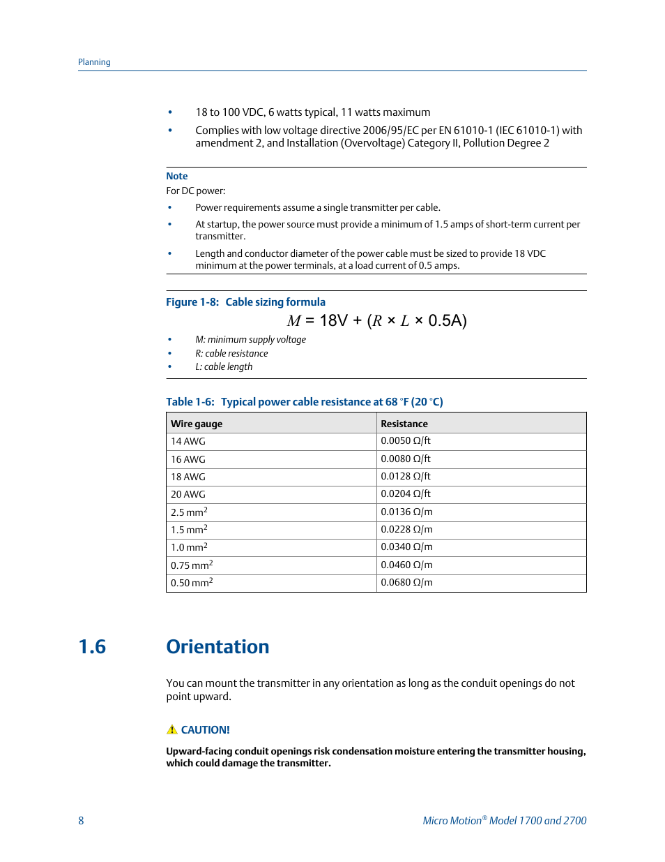 Orientation, 6 orientation, M= 18v + ( r × l × 0.5a) | Emerson MICRO MOTION 1700 User Manual | Page 12 / 124