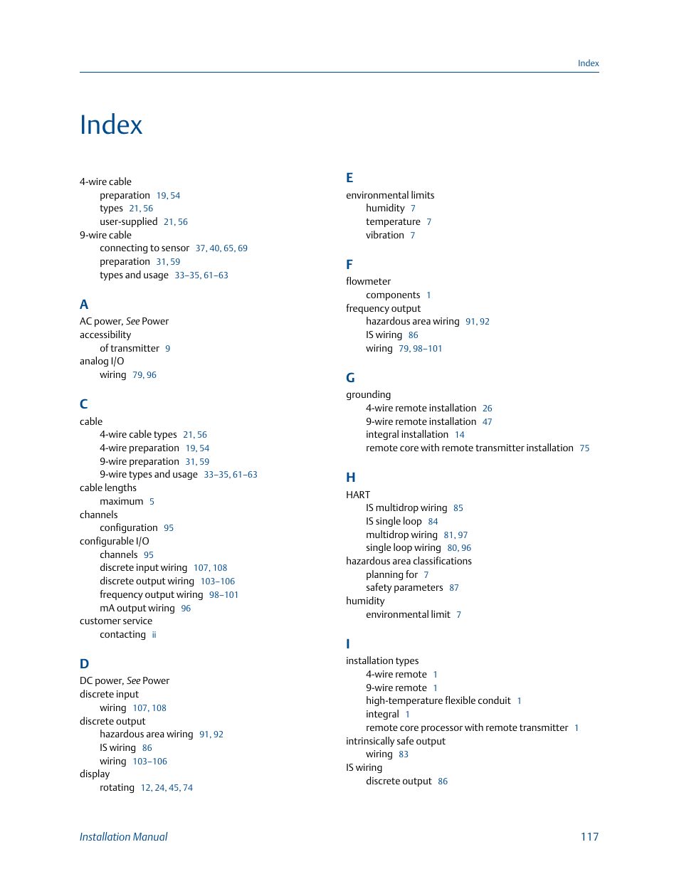 Index | Emerson MICRO MOTION 1700 User Manual | Page 121 / 124