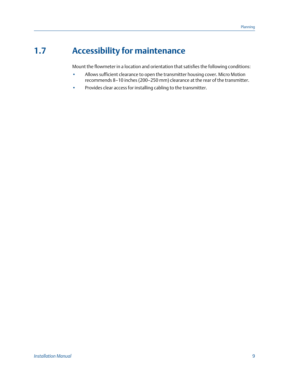 Accessibility for maintenance, 7 accessibility for maintenance | Emerson MICRO MOTION 1700 User Manual | Page 13 / 124