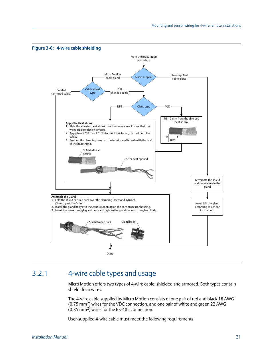 Wire cable types and usage, 1 4-wire cable types and usage, Wire cable shielding figure 3-6 | Installation manual 21 | Emerson MICRO MOTION 1700 User Manual | Page 25 / 124