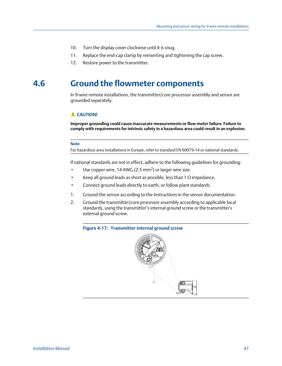 Ground the flowmeter components, 6 ground the flowmeter components | Emerson MICRO MOTION 1700 User Manual | Page 51 / 124
