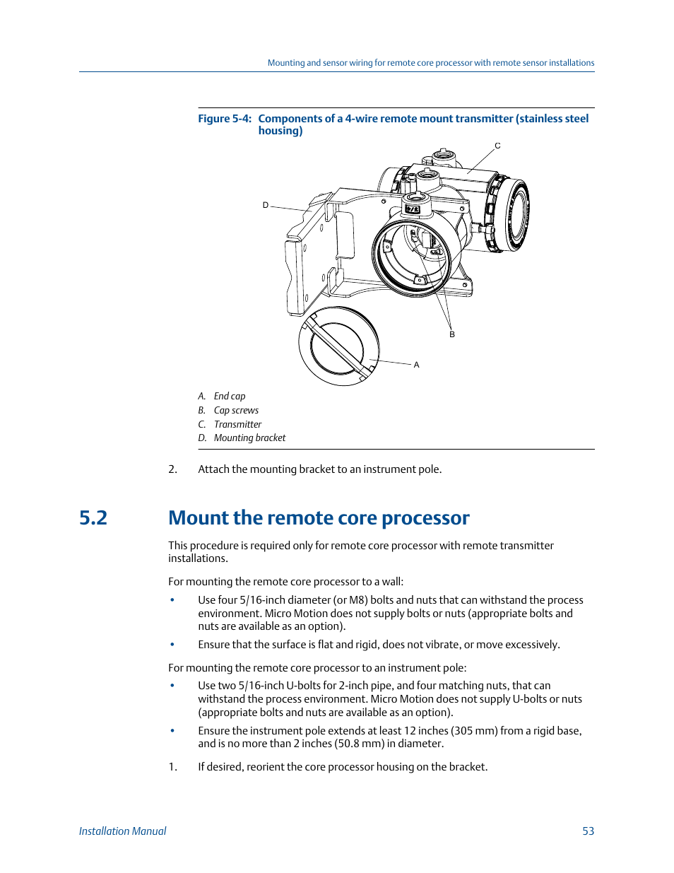 Mount the remote core processor, 2 mount the remote core processor | Emerson MICRO MOTION 1700 User Manual | Page 57 / 124