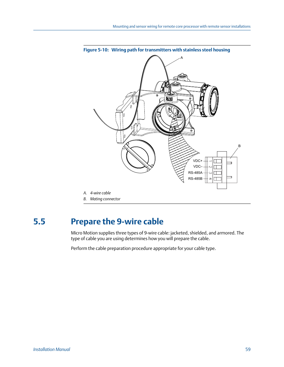 Prepare the 9-wire cable, 5 prepare the 9-wire cable | Emerson MICRO MOTION 1700 User Manual | Page 63 / 124