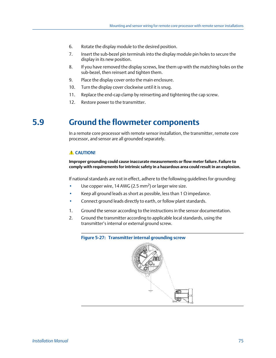 Ground the flowmeter components, 9 ground the flowmeter components | Emerson MICRO MOTION 1700 User Manual | Page 79 / 124