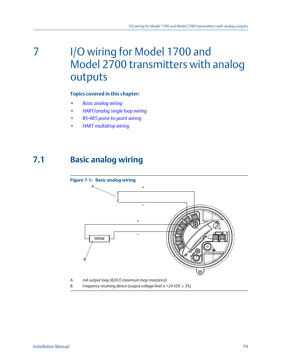 Basic analog wiring, Chapter 7, 1 basic analog wiring | Emerson MICRO MOTION 1700 User Manual | Page 83 / 124
