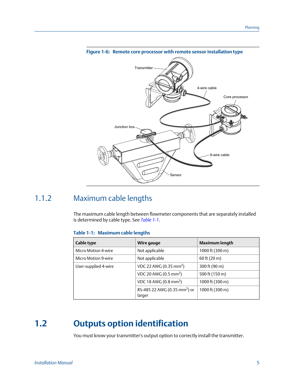 Maximum cable lengths, Outputs option identification, 2 outputs option identification | 2 maximum cable lengths | Emerson MICRO MOTION 1700 User Manual | Page 9 / 124