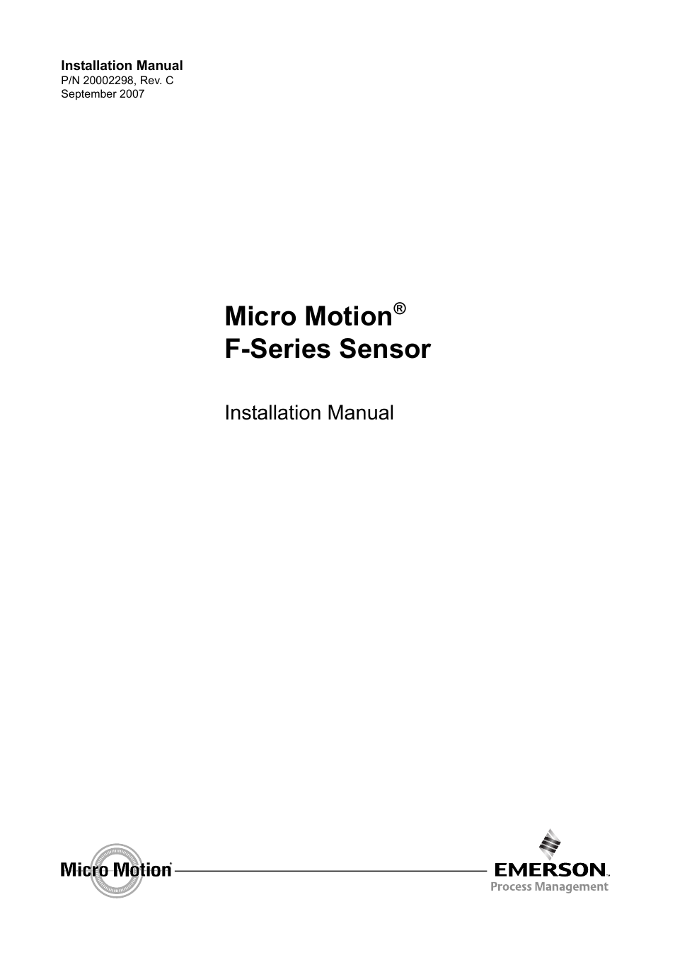 Emerson MICRO MOTION F-SERIES SENSOR User Manual | 26 pages