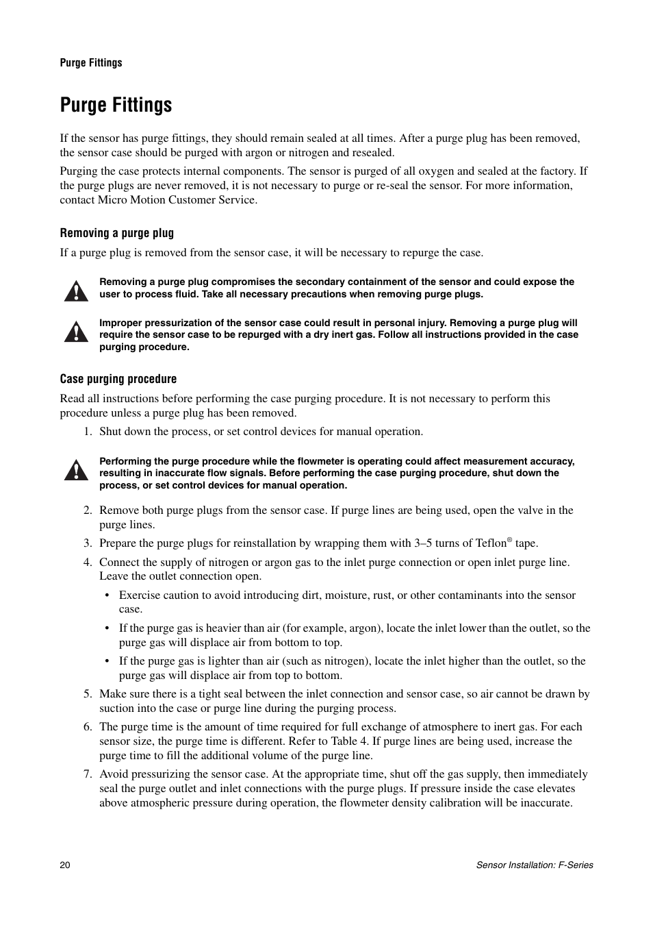 Purge fittings, Removing a purge plug, Case purging procedure | Emerson MICRO MOTION F-SERIES SENSOR User Manual | Page 22 / 26