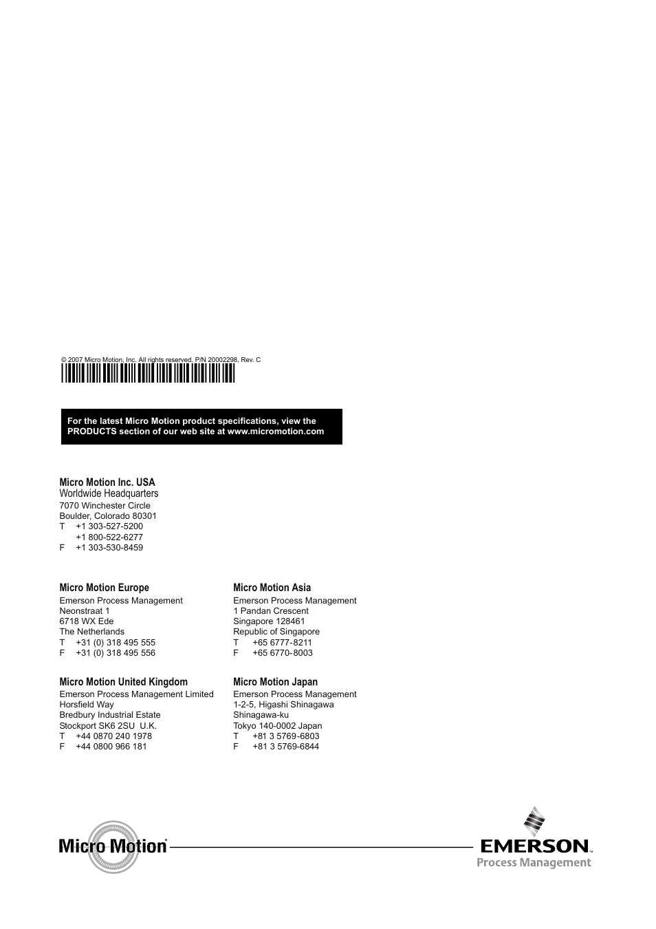 Emerson MICRO MOTION F-SERIES SENSOR User Manual | Page 26 / 26