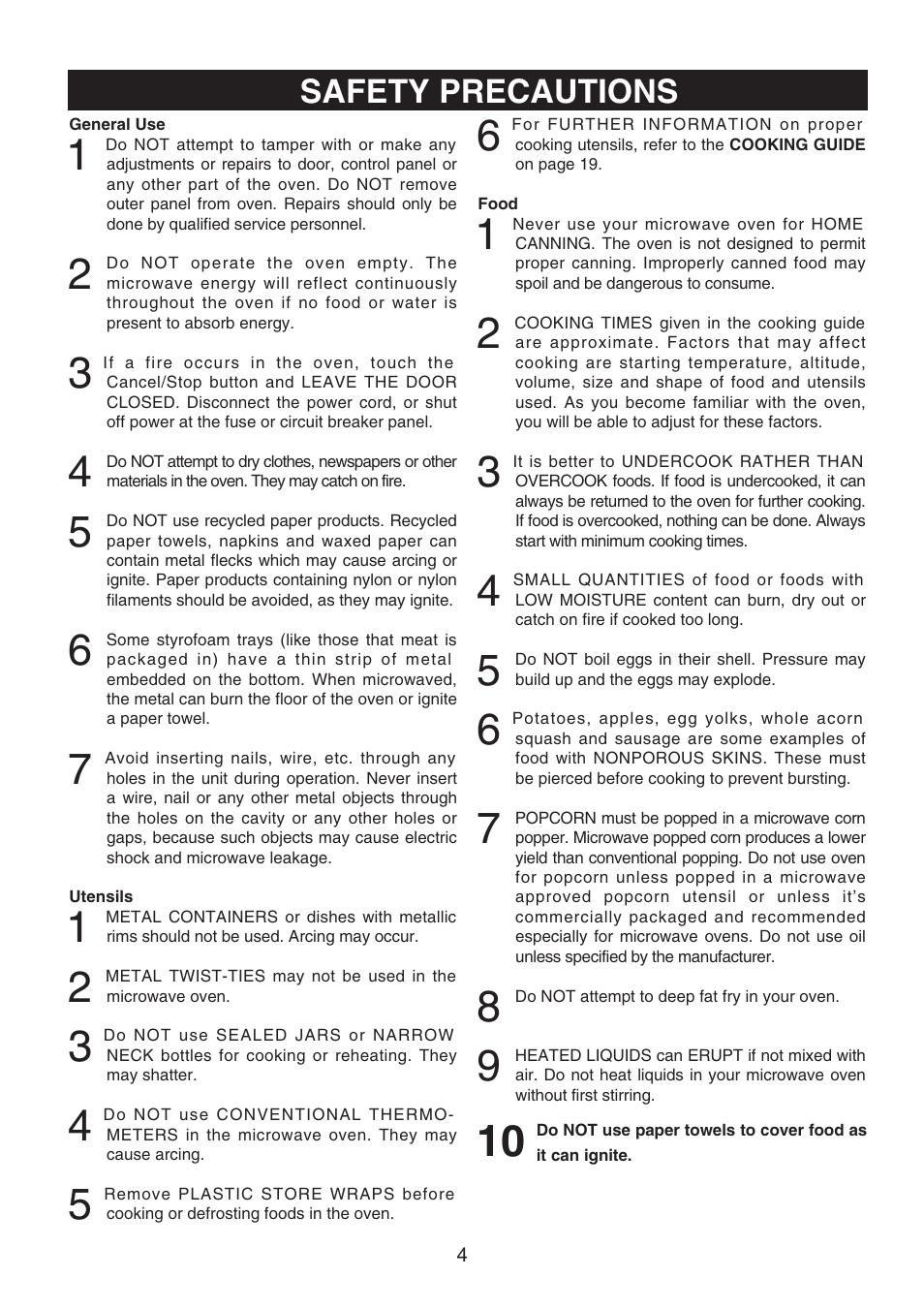 Safety precautions | Emerson Radio MW7300W User Manual | Page 5 / 32