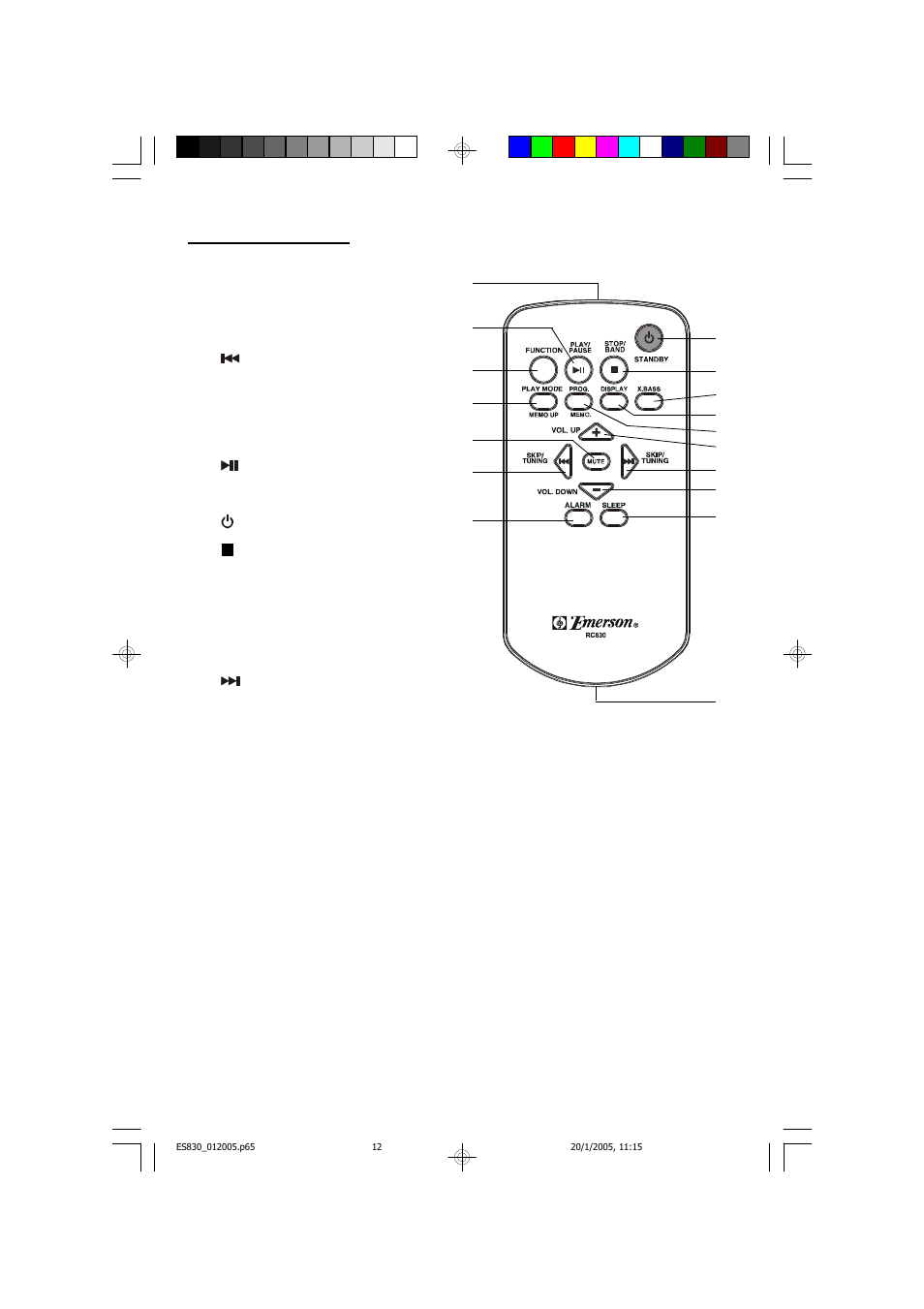 Remote control | Emerson Radio ES830 User Manual | Page 13 / 34