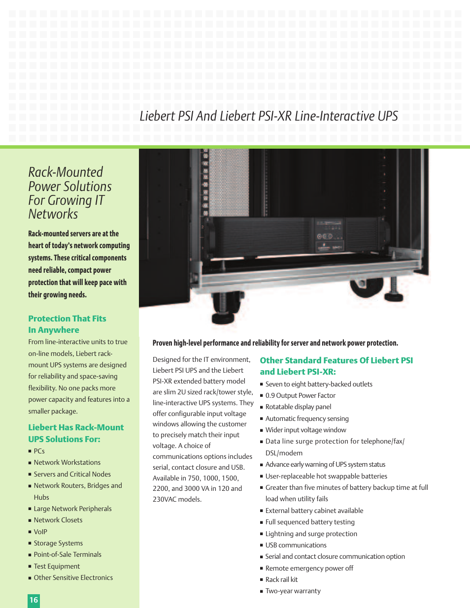 Protection that fits in anywhere, Liebert has rack-mount ups solutions for | Emerson Liebert Power Solutions User Manual | Page 16 / 44