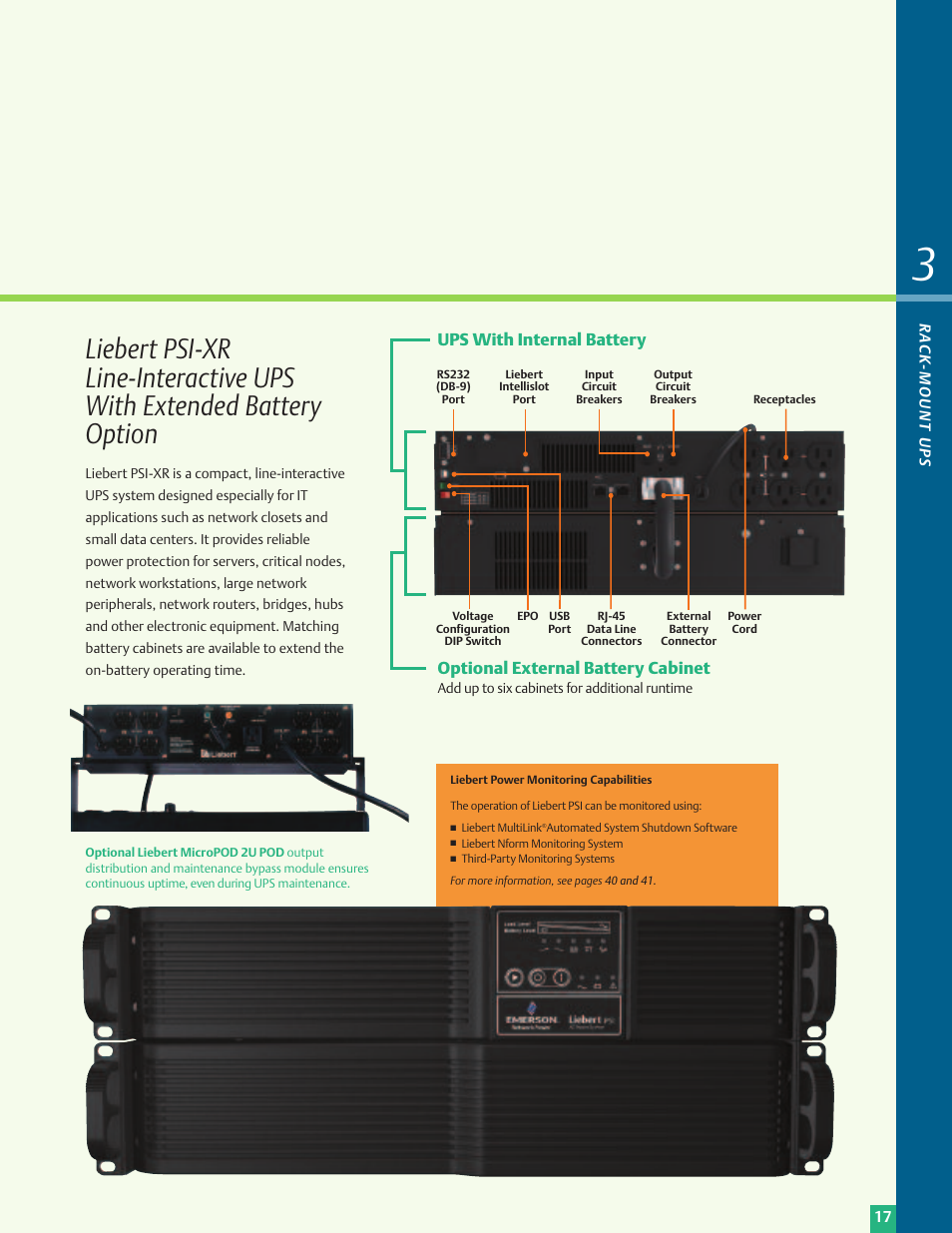 Optional external battery cabinet, Ups with internal battery | Emerson Liebert Power Solutions User Manual | Page 17 / 44