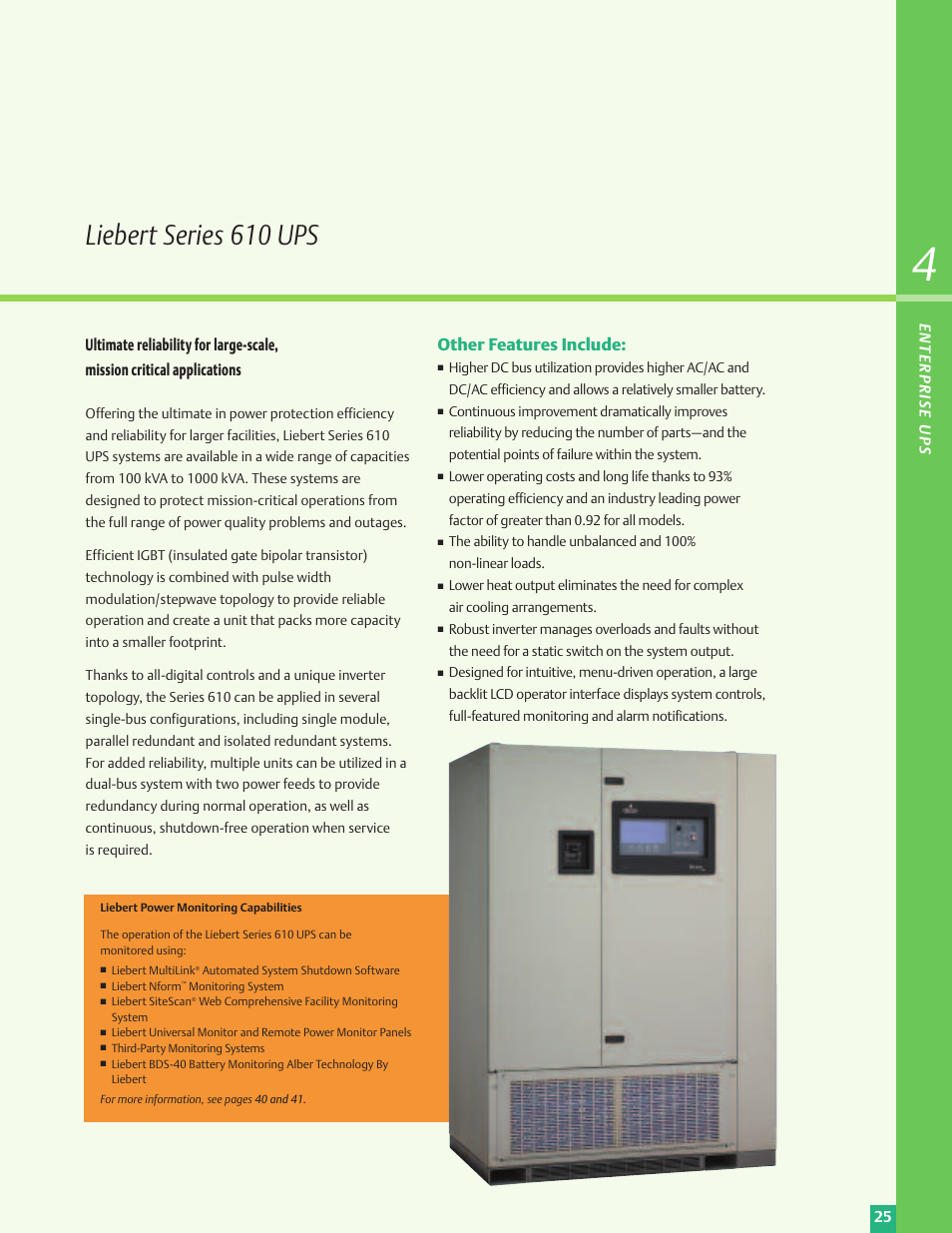 Liebert series 610 ups, Other features include | Emerson Liebert Power Solutions User Manual | Page 25 / 44