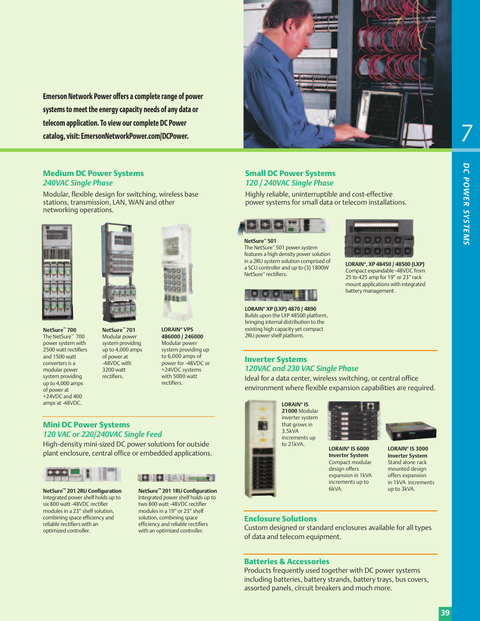 Medium dc power systems 240vac single phase, Batteries & accessories, Enclosure solutions | Emerson Liebert Power Solutions User Manual | Page 39 / 44