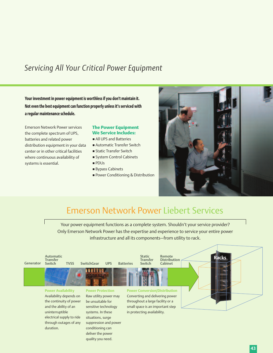 Emerson network power liebert services, Servicing all your critical power equipment | Emerson Liebert Power Solutions User Manual | Page 43 / 44