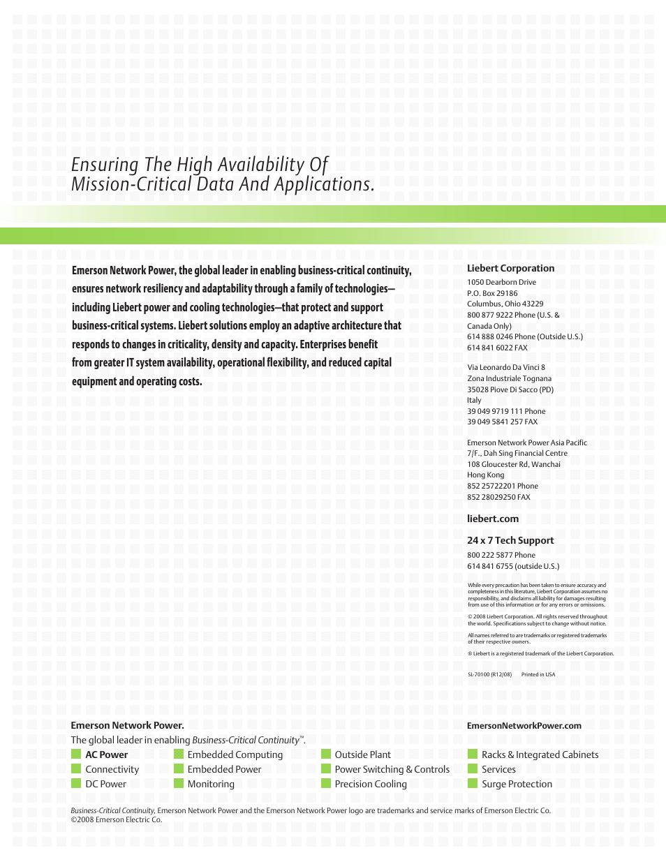 Emerson Liebert Power Solutions User Manual | Page 44 / 44