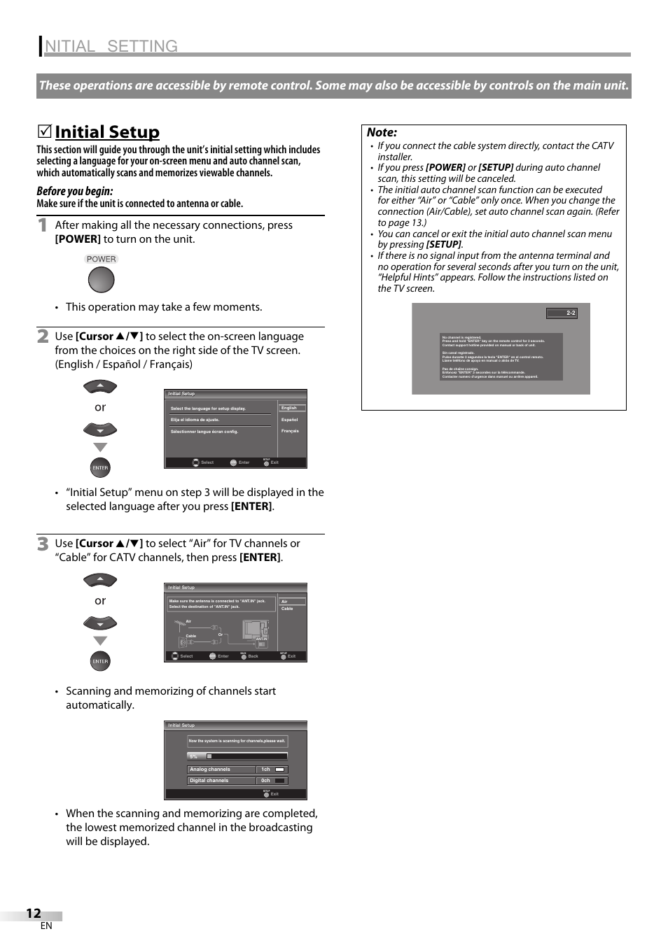 Nitial setting, Initial setup, Before you begin | Emerson LC320EM8A User Manual | Page 12 / 72