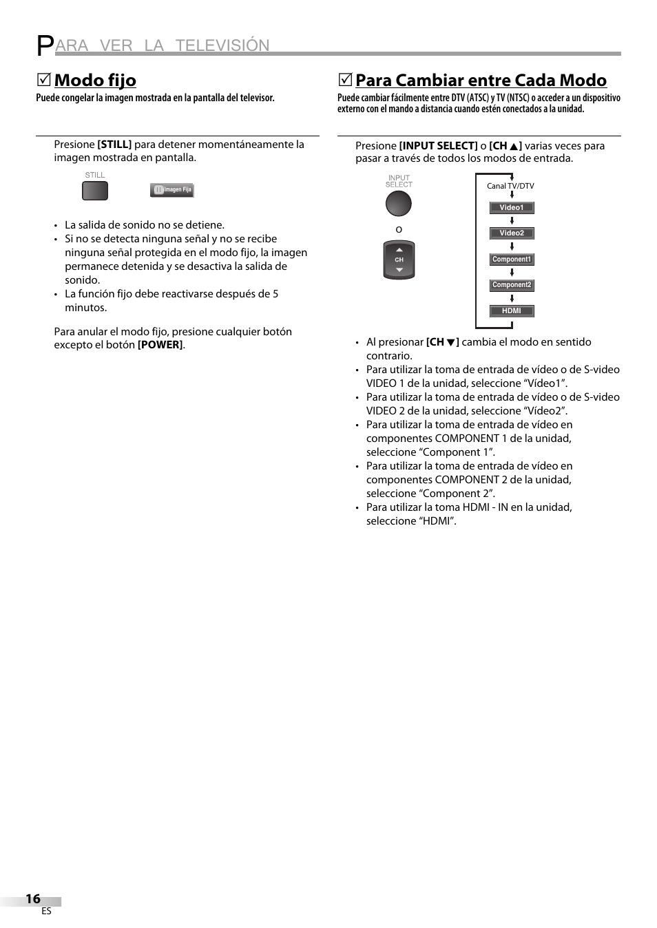 Ara ver la televisión, Modo fijo, Para cambiar entre cada modo | Emerson LC320EM8A User Manual | Page 52 / 72