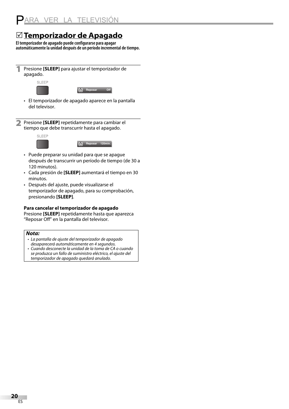 Ara ver la televisión, Temporizador de apagado | Emerson LC320EM8A User Manual | Page 56 / 72