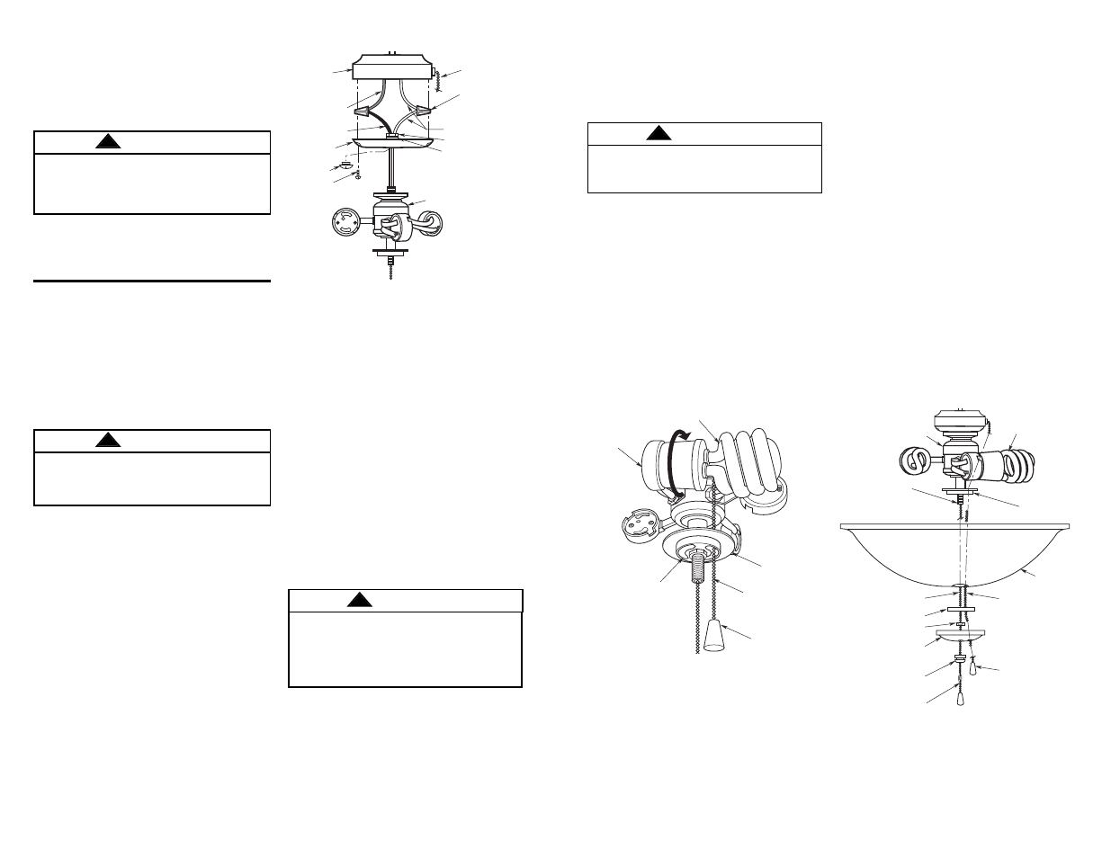 Installation of fluorescent bulbs and glass shade, Warning | Emerson LK59FOM User Manual | Page 4 / 4